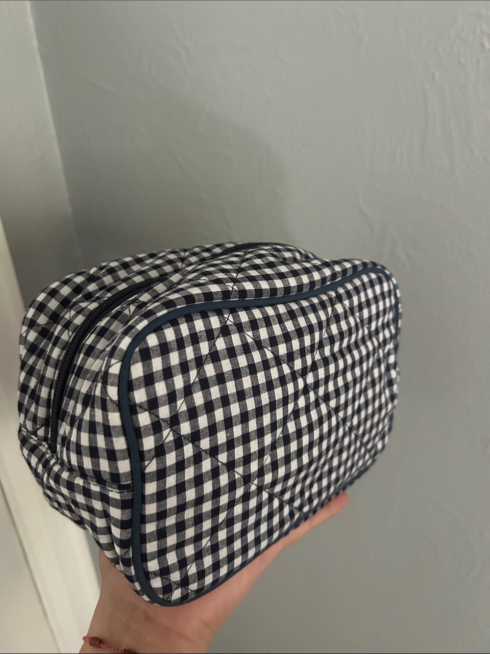 American Eagle Outfitters Black-and-White Gingham Quilted Toiletry Bag